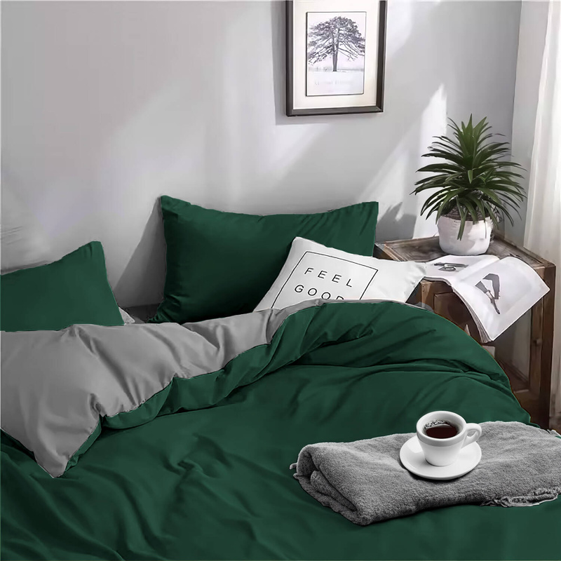 Pościel 160x200 4 el. Butelkowa zielona/szara S-15