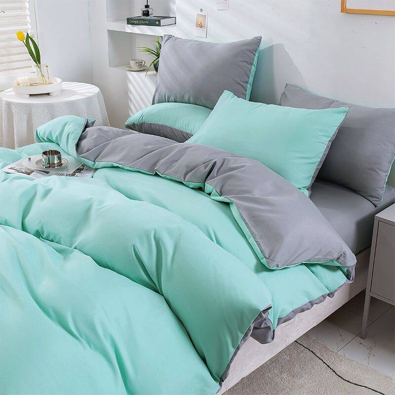 Pościel 200x220 3 el. gładka dwukolorowa miętowo-szara S-18