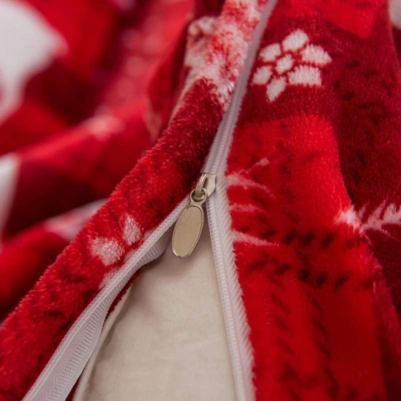 Pościel pluszowa zimowa miś świąteczna czerwona w kratę i reniferki 200x220 3 el.