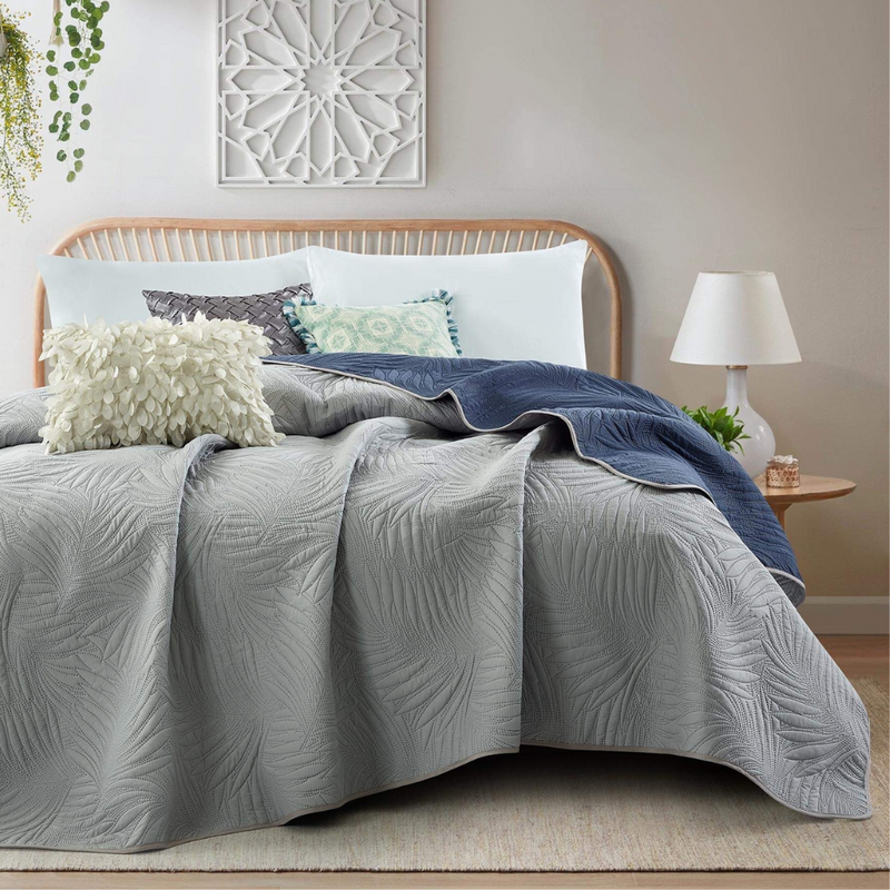 Kołdra letnia narzuta ozdobna dwustronna DIAMOND 220x240 niebieska - jasna szara nr235