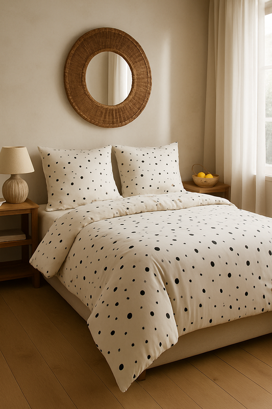 Pościel biała w kropki i groszki 160x200 3 el. Dots F15