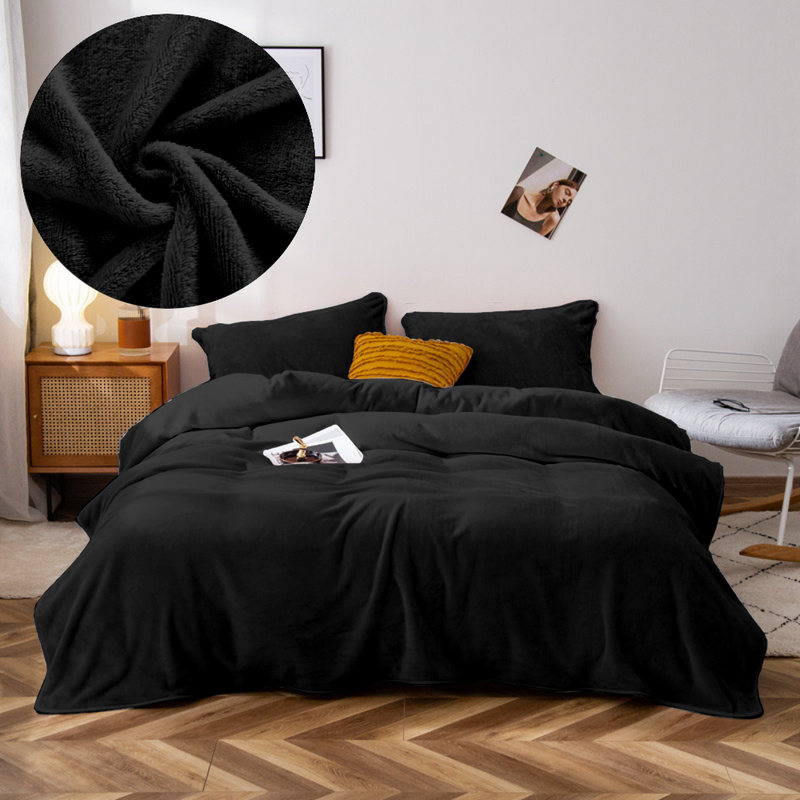 Pościel pluszowa zimowa miś gładka 160x200 3 el. czarna K011