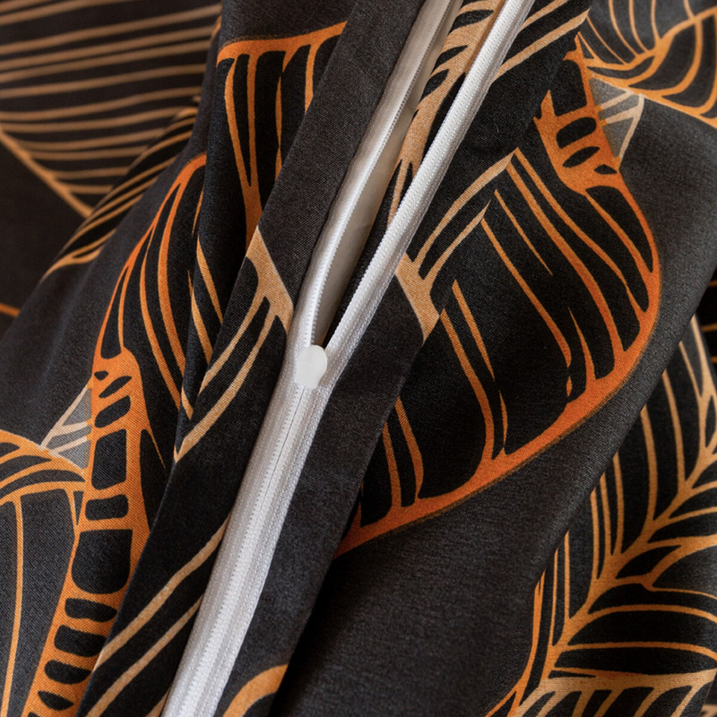 Pościel czarna w liście Lux 160x200 3 el.