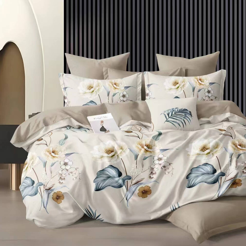 Pościel beżowa w kwiaty 160x200 3 el. Leticia C-103