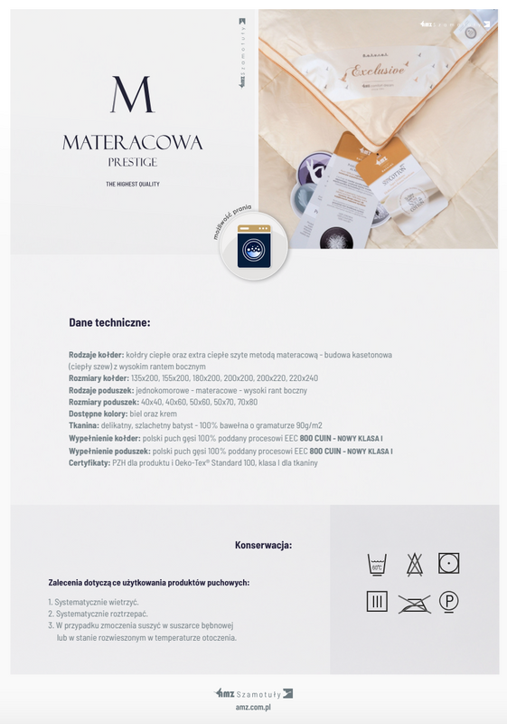 Poduszka 40x60 naturalna puchowa 100% wysoka MATERACOWA PRESTIGE kremowa