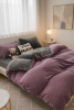 Pościel pluszowa welurowa zimowa miś gładka 160x200 4 el. fioletowa - szara