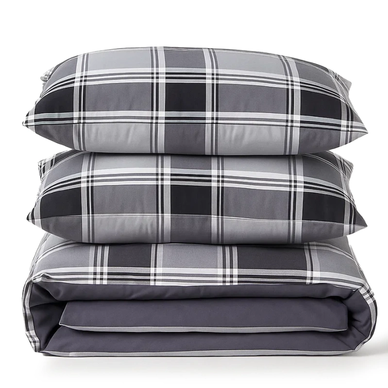 Pościel szara w kratę 200x220 3 el. Nordic F9