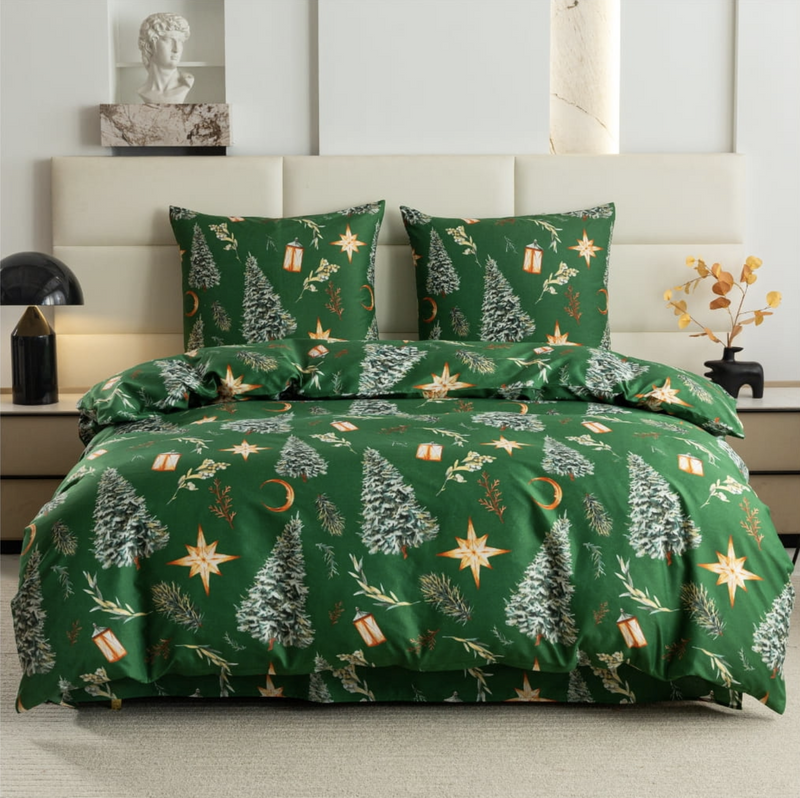 Pościel świąteczna zielona w choinki 160x200 3 el.