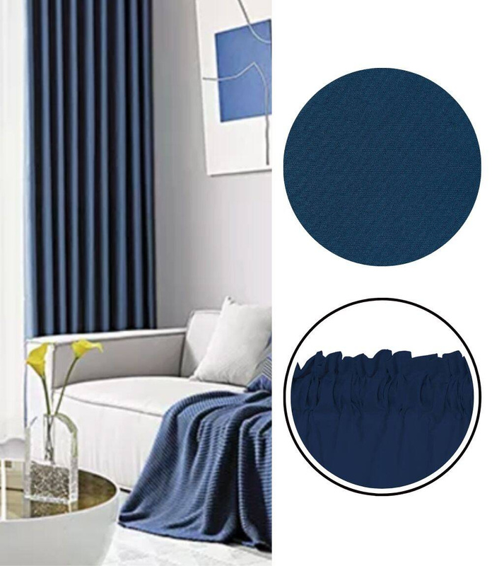 Zasłona granatowa na taśmie 140x250
