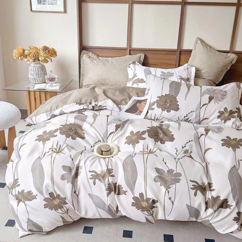 Pościel flanelowa gruba zimowa ciepła w kwiaty Allende 200x220 3 el. A-038