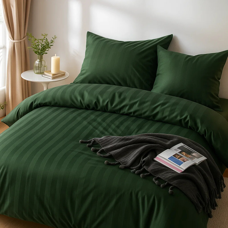 Pościel butelkowa zielona w paski 200x220 3 el. Kim Green H-009