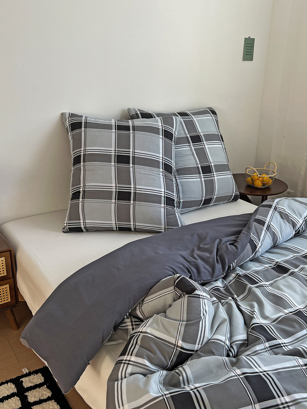 Pościel szara w kratę 200x220 3 el. Nordic F9