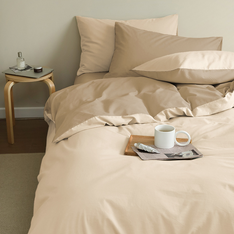 Pościel gładka dwukolorowa 200x220 3 el. jasno-ciemna beżowa S-027