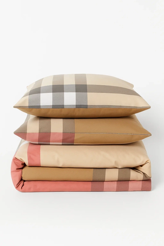 Pościel bawełniana w beżową kratę 160x200 3 el.