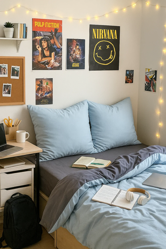 Pościel błękitna szara dwukolorowa gładka 200x220 3 el. Arctic F20