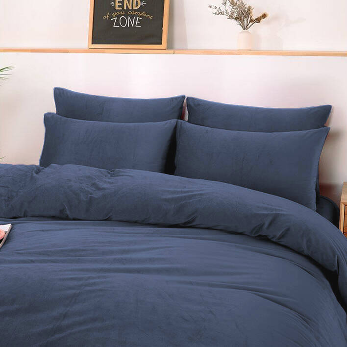 Pościel pluszowa zimowa miś gładka 200x220 3 el. niebieskoszara