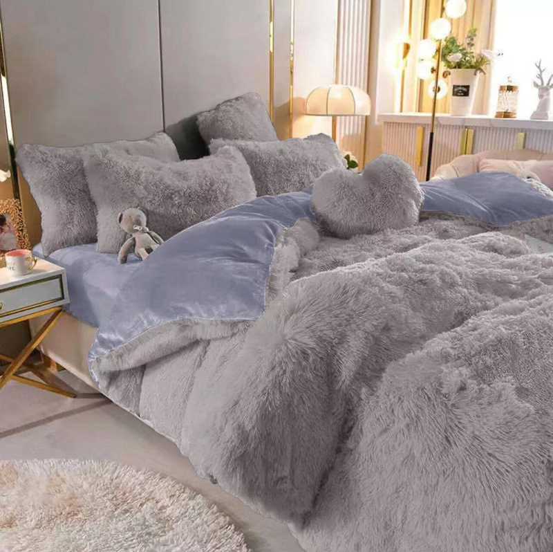 Pościel futrzana zimowa włochacz 160x200 4 el. szara