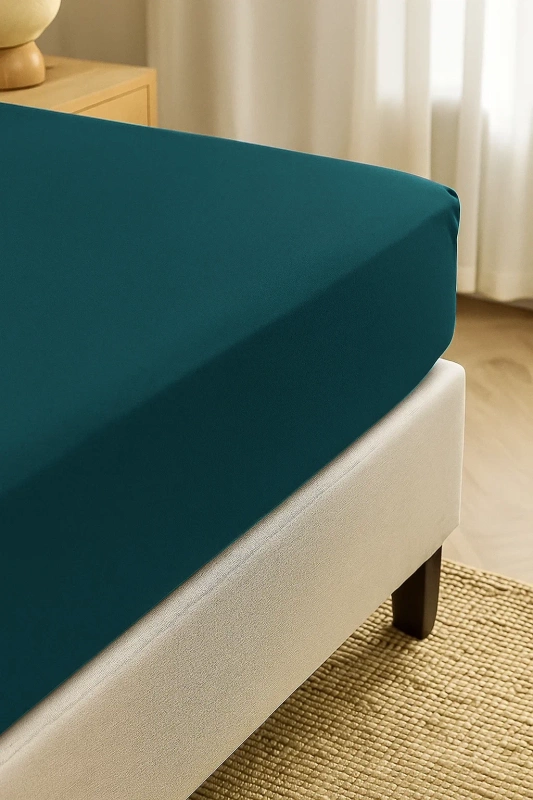 Prześcieradło z gumką bawełniane petrol 140x200