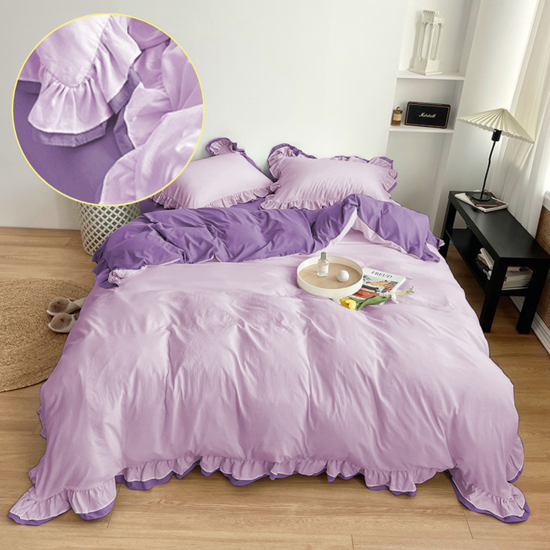 Pościel z podwójną falbanką dwukolorowa różowo-fioletowa 200x220 3 el.