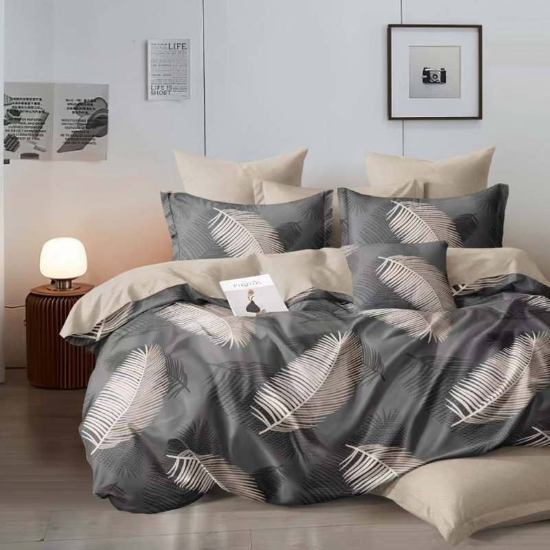 Pościel ciemna szara w piórka 160x200 3 el. Paraiso C-122