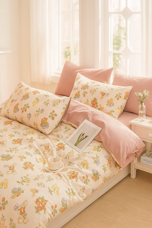 Pościel bawełniana w kwiaty 160x200 4 el. Lisandra