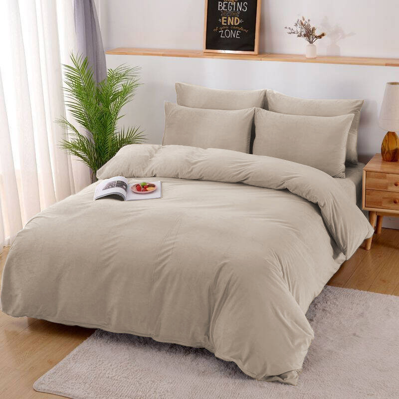 Pościel pluszowa zimowa miś gładka 160x200 3 el. chłodna beżowa