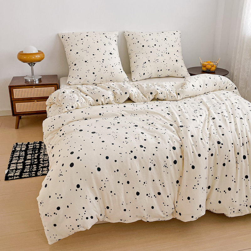 Pościel biała w kropki i groszki 160x200 3 el. Dots F15