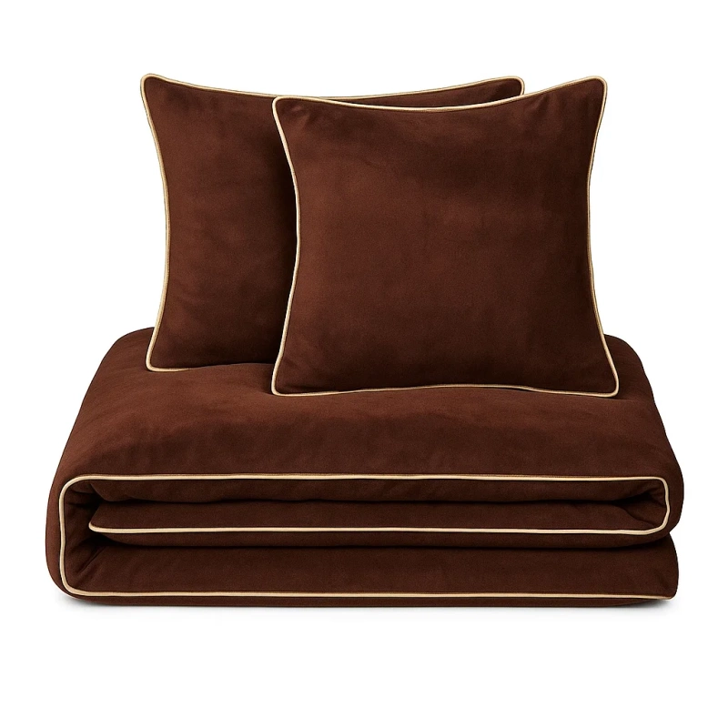 Pościel pluszowa z lamówką zimowa miś gładka 160x200 3 el. brązowa czekoladowa