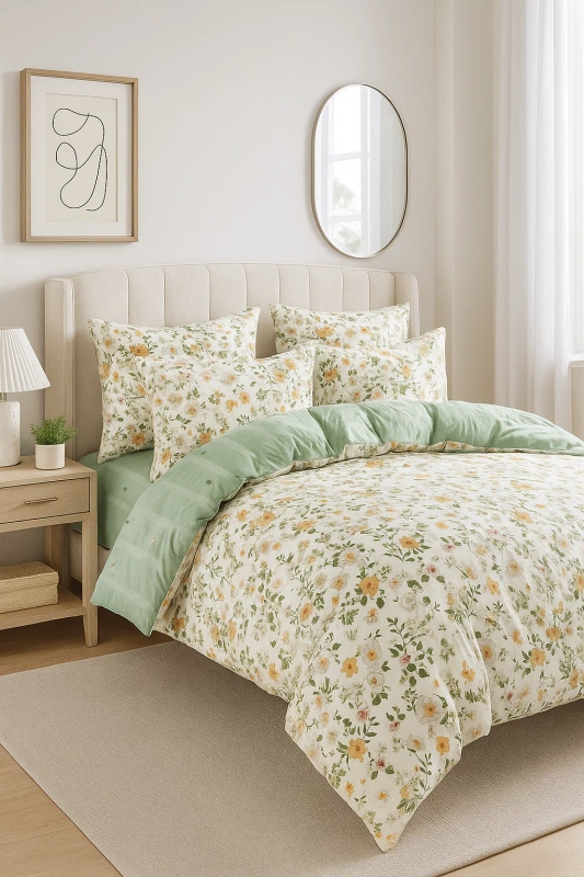 Pościel bawełniana w kwiatki 200x220 3 el. Selena