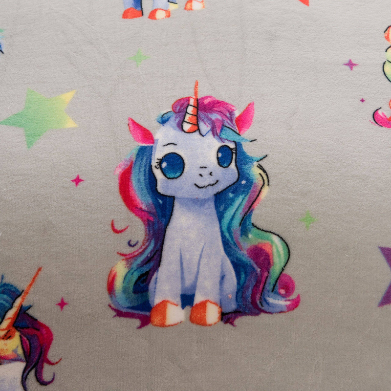 Pościel pluszowa zimowa miś jasna szara w jednorożce 160x200 3 el.