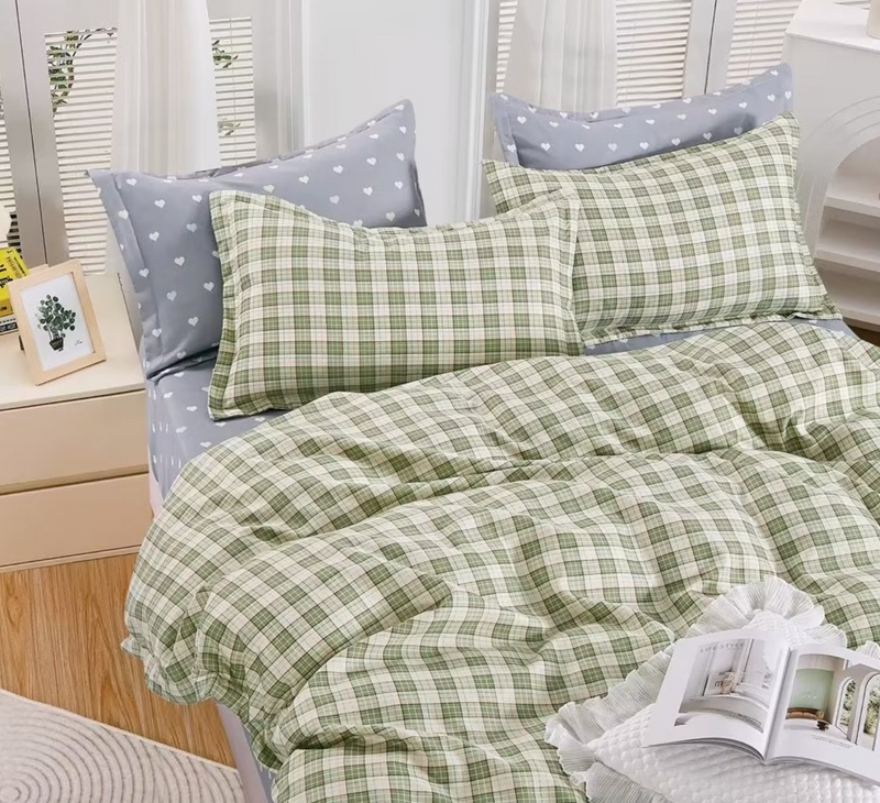 Pościel 200x220 4 el. w kratę zielona