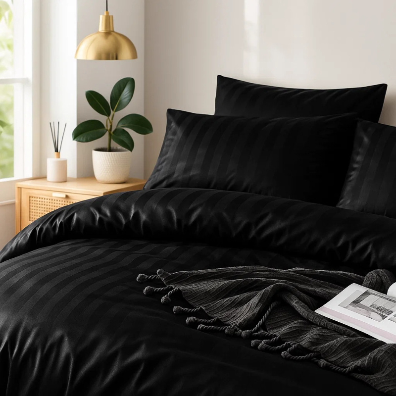 Pościel w pasy czarna 200x220 3 el. Kim Black