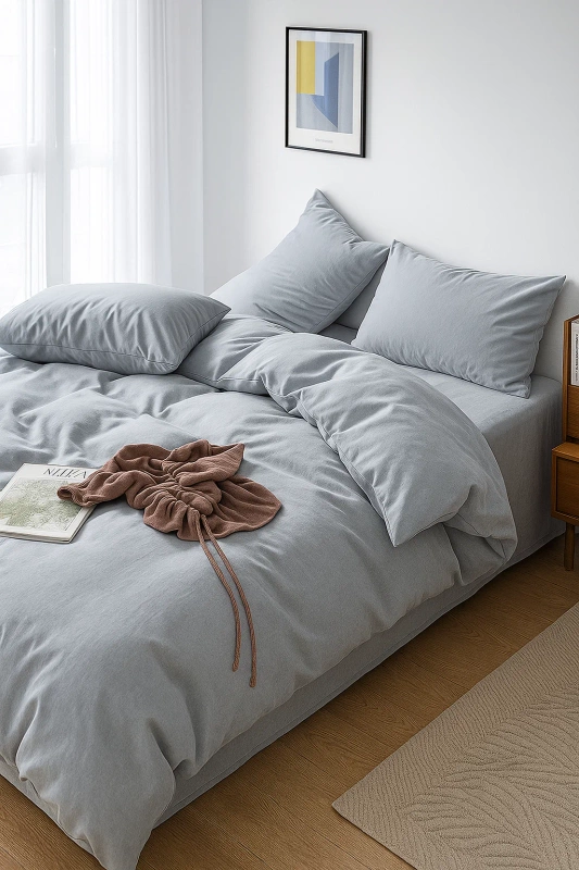 Pościel jednokolorowa gładka 160x200 3 el. jasna szara S002