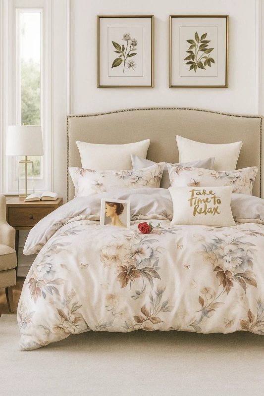 Pościel flanelowa gruba zimowa ciepła w kwiaty Ignacio 160x200 4 el. A-039