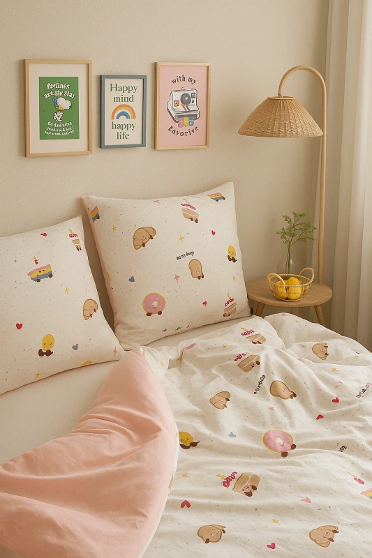 Pościel biała w ciastka i donuty 200x220 3 el. Donuts F10