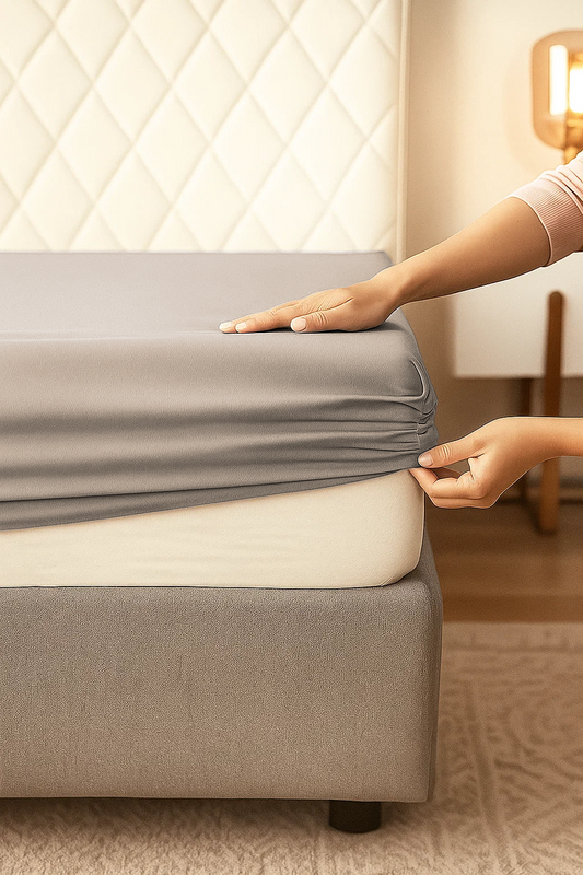 Prześcieradło z gumką bawełniane taupe 140x200