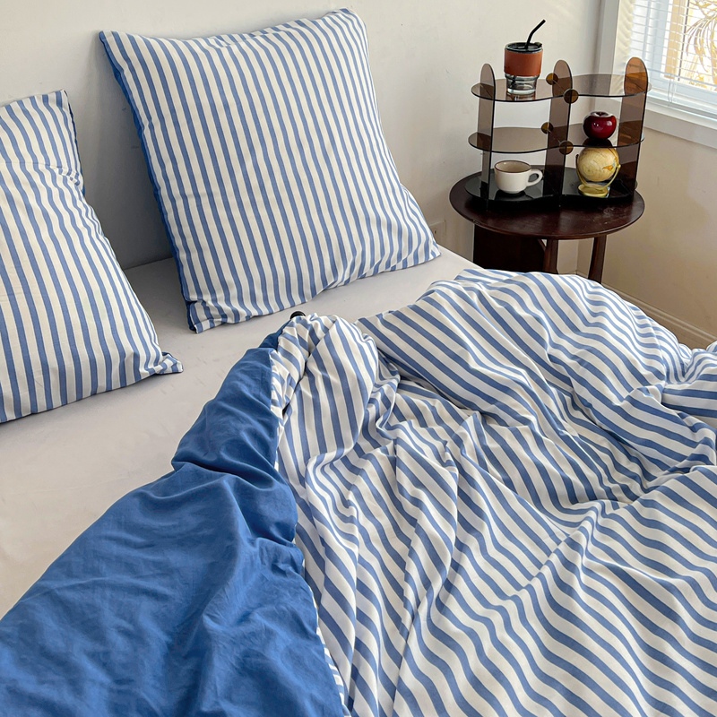 Pościel biało-błękitna w pasy 200x220 3 el. Marine F6