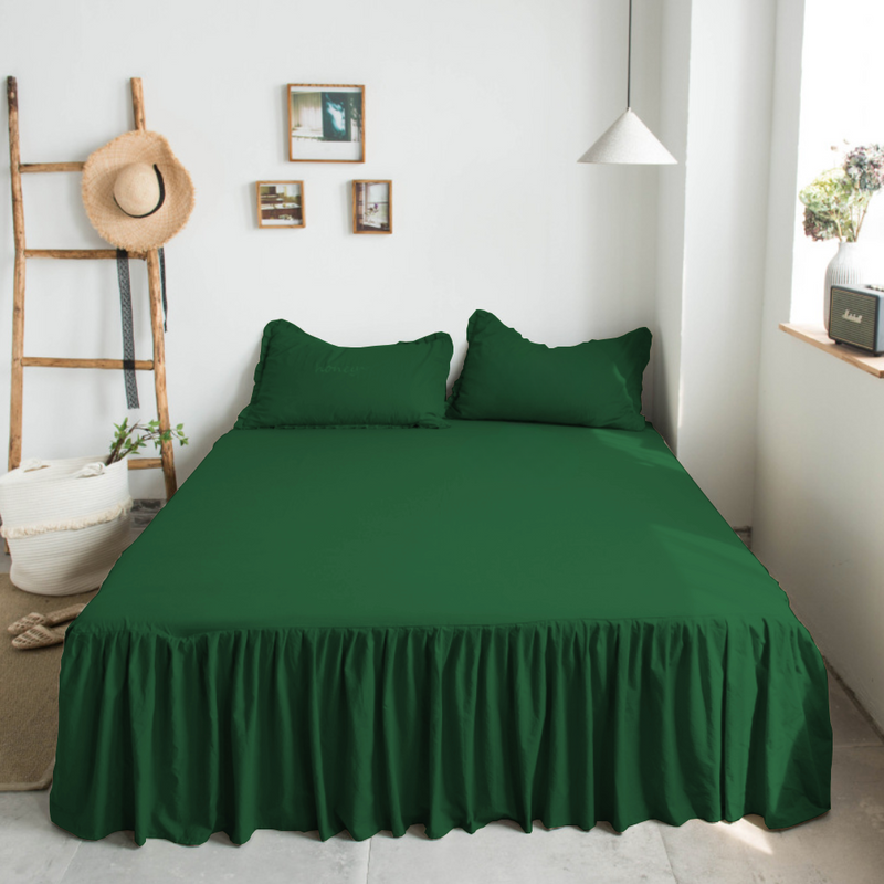 Prześcieradło z falbanką butelkowe zielone 200x220