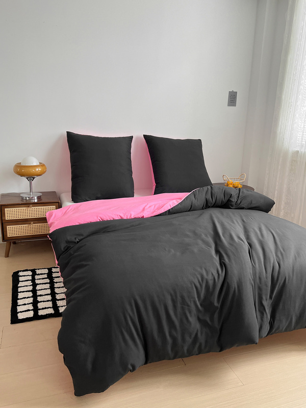 Pościel czarno-różowa dwukolorowa gładka 200x220 3 el. Blackpink F13