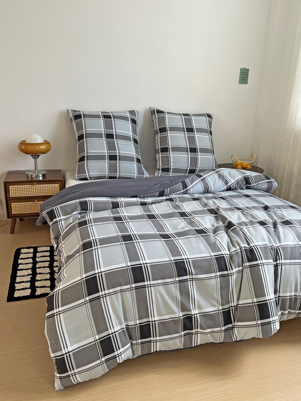 Pościel szara w kratę 200x220 3 el. Nordic F9