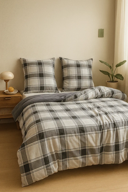 Pościel szara w kratę 200x220 3 el. Nordic F9