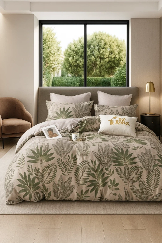 Pościel flanelowa gruba zimowa ciepła w liście Sillo 200x220 4 el. A-048