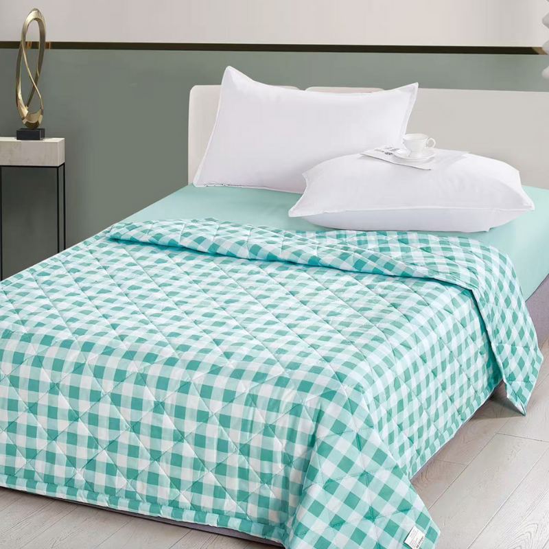 Kołdra letnia pikowana narzuta w kratę miętowa 200x220