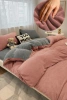 Pościel pluszowa welurowa zimowa miś gładka 200x220 4 el. różowa - szara