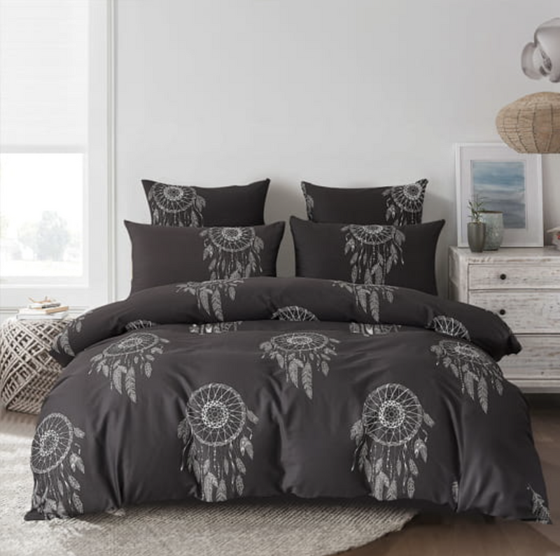 Pościel bawełniana czarna łapacz snów 180x200 3 el. M1692