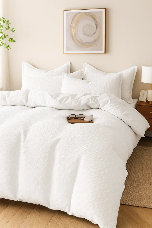 Pościel żakardowa kora wafelkowa biała 200x220 3 el.