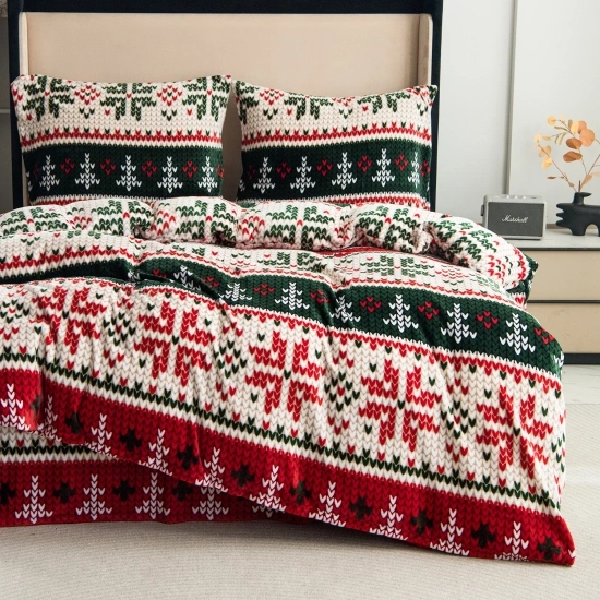 Pościel pluszowa zimowa miś świąteczna 200x220 3 el. wzór sweterka