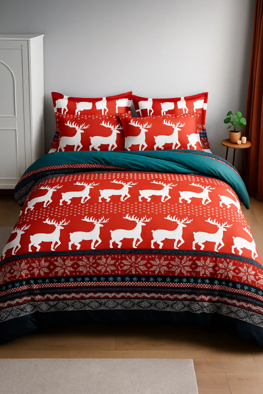 Pościel świąteczna czerwono-zielona 200x220 3 el. A037