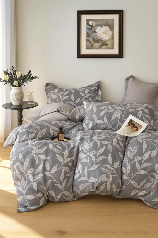 Pościel flanelowa gruba zimowa ciepła w liście Lapaz 200x220 4 el. A-060