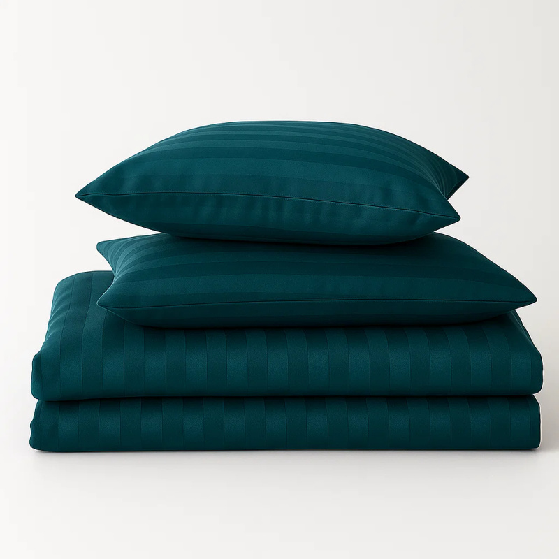 Pościel w pasy niebieska 200x220 3 el. Kim Petrol H-010